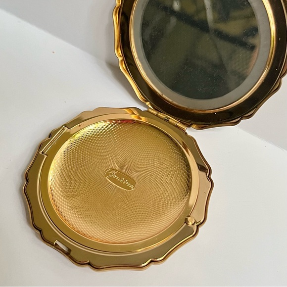 1950s VTG Stratton England Compact Mirror w/ Peacock + Flowers on Black Enamel - Picture 4 of 14